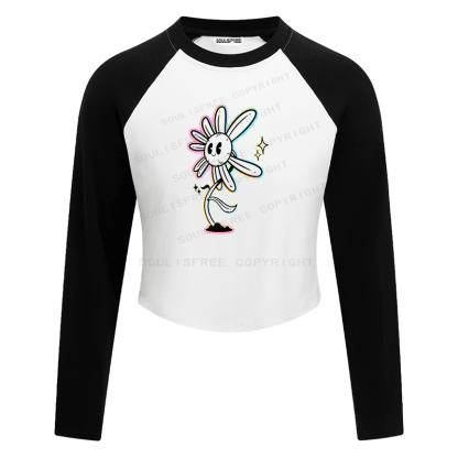Soulisfree Smile Daisy Rainbow Outline Star Raglan Crop Tee