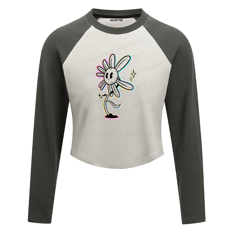 Soulisfree Smile Daisy Rainbow Outline Star Raglan Crop Tee