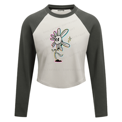 Soulisfree Smile Daisy Rainbow Outline Star Raglan Crop Tee