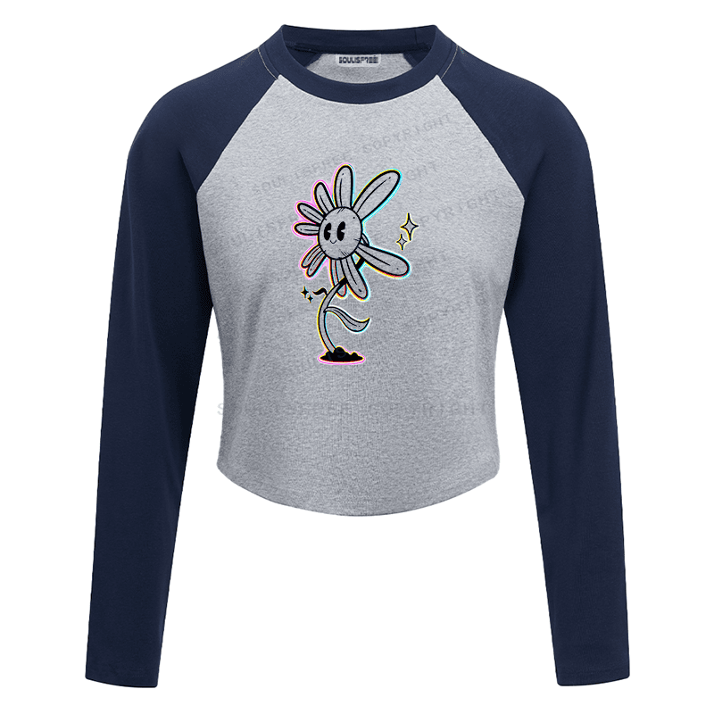 Soulisfree Smile Daisy Rainbow Outline Star Raglan Crop Tee
