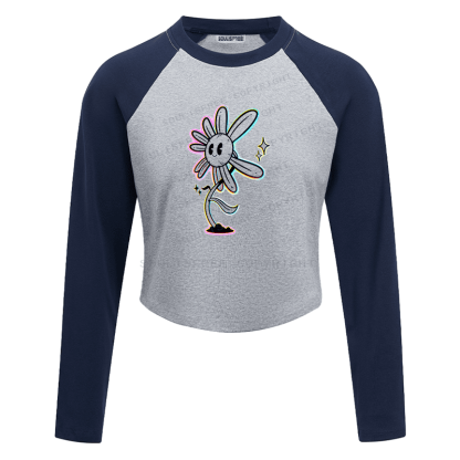 Soulisfree Smile Daisy Rainbow Outline Star Raglan Crop Tee