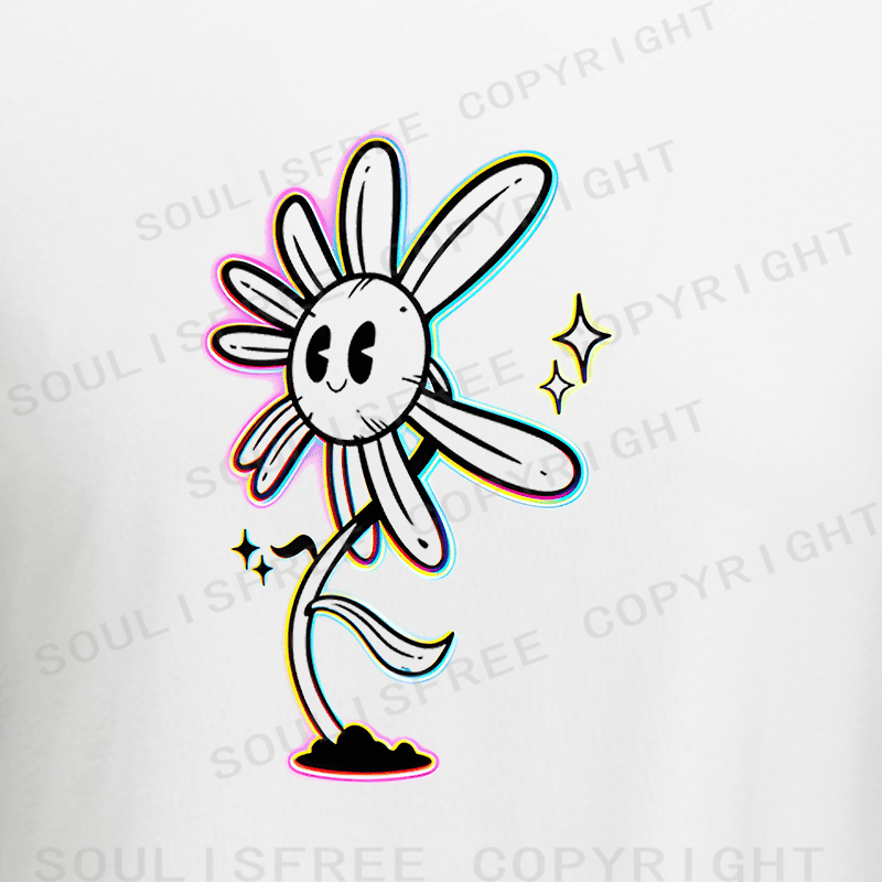 Soulisfree Smile Daisy Rainbow Outline Star Raglan Crop Tee