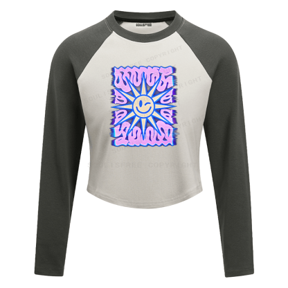 Soulisfree Smile Sun Color Border Illusion Raglan Crop Tee