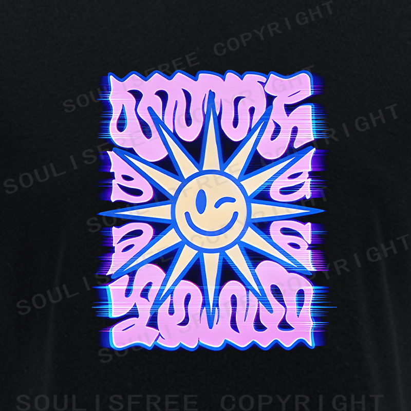 Soulisfree Smile Sun Color Border Illusion Raglan Crop Tee