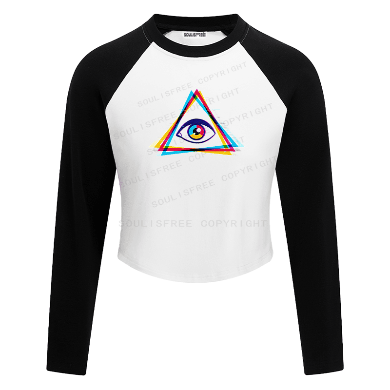 Soulisfree Rainbow Triangle Eye Color Shift Raglan Crop Tee