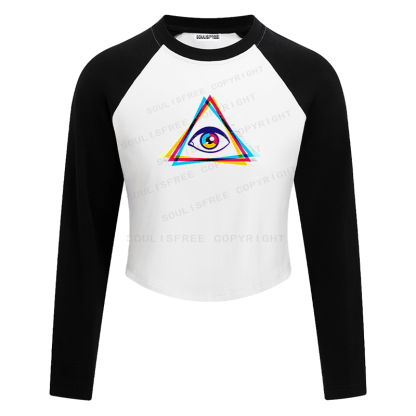 Soulisfree Rainbow Triangle Eye Color Shift Raglan Crop Tee