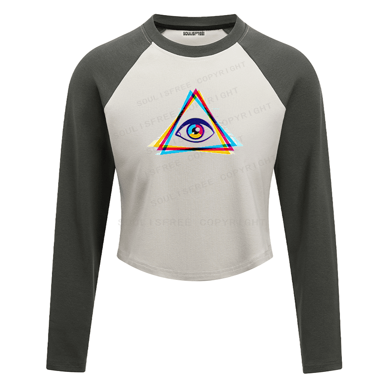 Soulisfree Rainbow Triangle Eye Color Shift Raglan Crop Tee