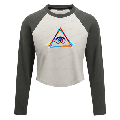 Soulisfree Rainbow Triangle Eye Color Shift Raglan Crop Tee