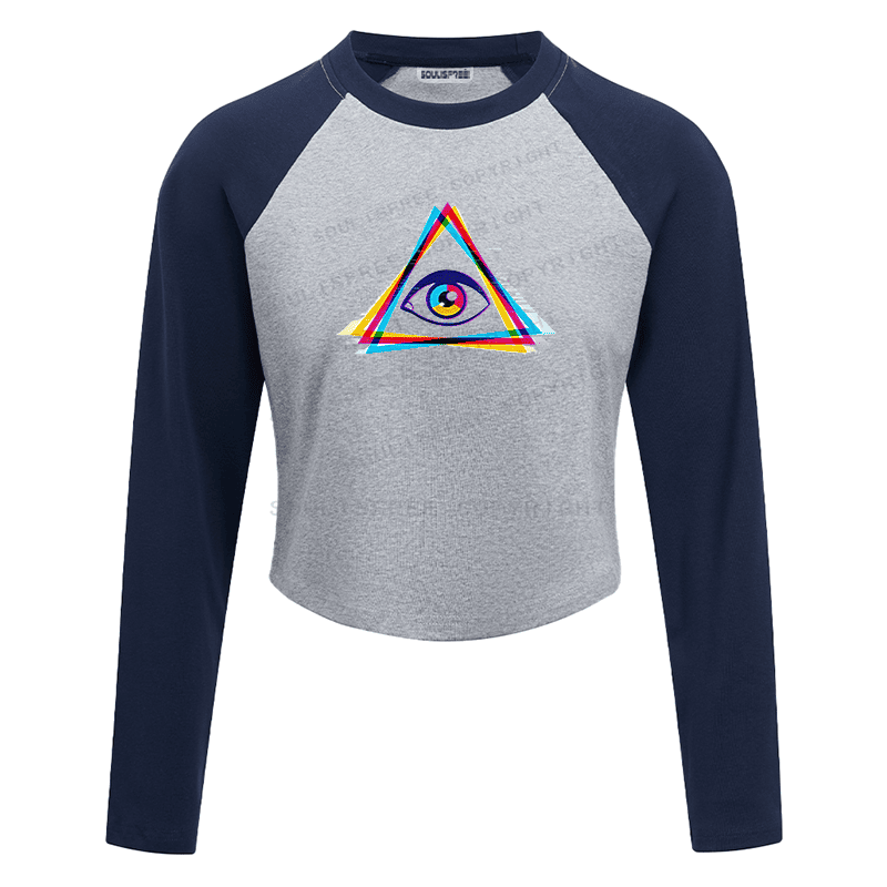 Soulisfree Rainbow Triangle Eye Color Shift Raglan Crop Tee