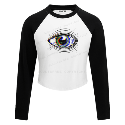 Soulisfree Rainbow Iris Line Art Eye Symbol Raglan Crop Tee