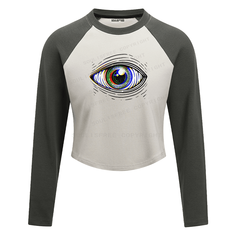 Soulisfree Rainbow Iris Line Art Eye Symbol Raglan Crop Tee