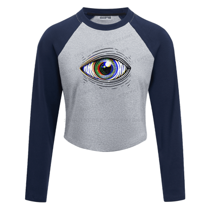 Soulisfree Rainbow Iris Line Art Eye Symbol Raglan Crop Tee