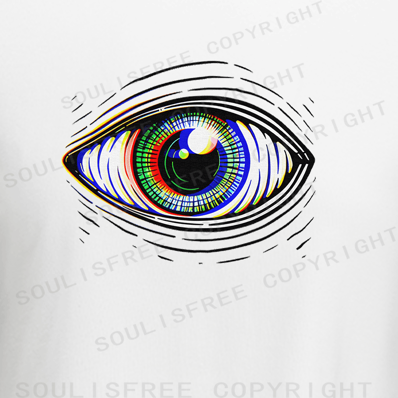 Soulisfree Rainbow Iris Line Art Eye Symbol Raglan Crop Tee