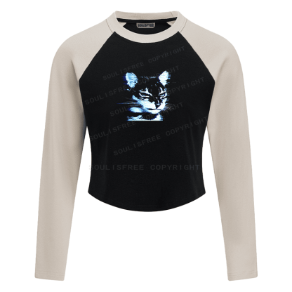 Soulisfree Digital Feline Chromatic Edge Illusion Raglan Crop Tee