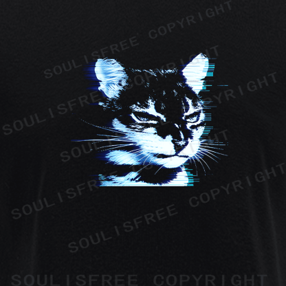 Soulisfree Digital Feline Chromatic Edge Illusion Raglan Crop Tee