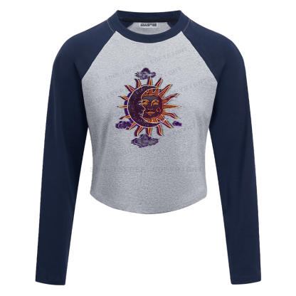 Soulisfree Celestial Duo Sun Moon Face Illusion Raglan Crop Tee
