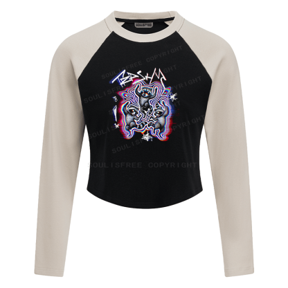 Soulisfree Triple Bear Psychedelic Wave Illusion Raglan Crop Tee