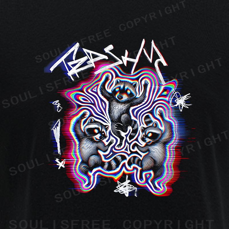 Soulisfree Triple Bear Psychedelic Wave Illusion Raglan Crop Tee