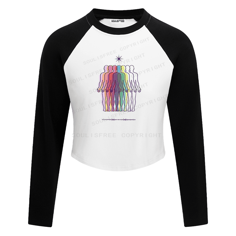 Soulisfree Rainbow Silhouette Star Crown IllusionRaglan Crop Tee