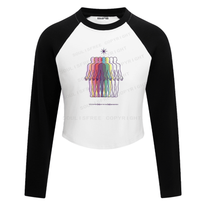 Soulisfree Rainbow Silhouette Star Crown IllusionRaglan Crop Tee