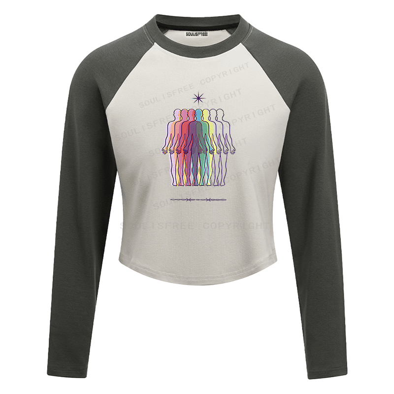 Soulisfree Rainbow Silhouette Star Crown IllusionRaglan Crop Tee