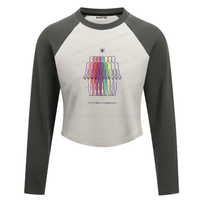 Soulisfree Rainbow Silhouette Star Crown IllusionRaglan Crop Tee