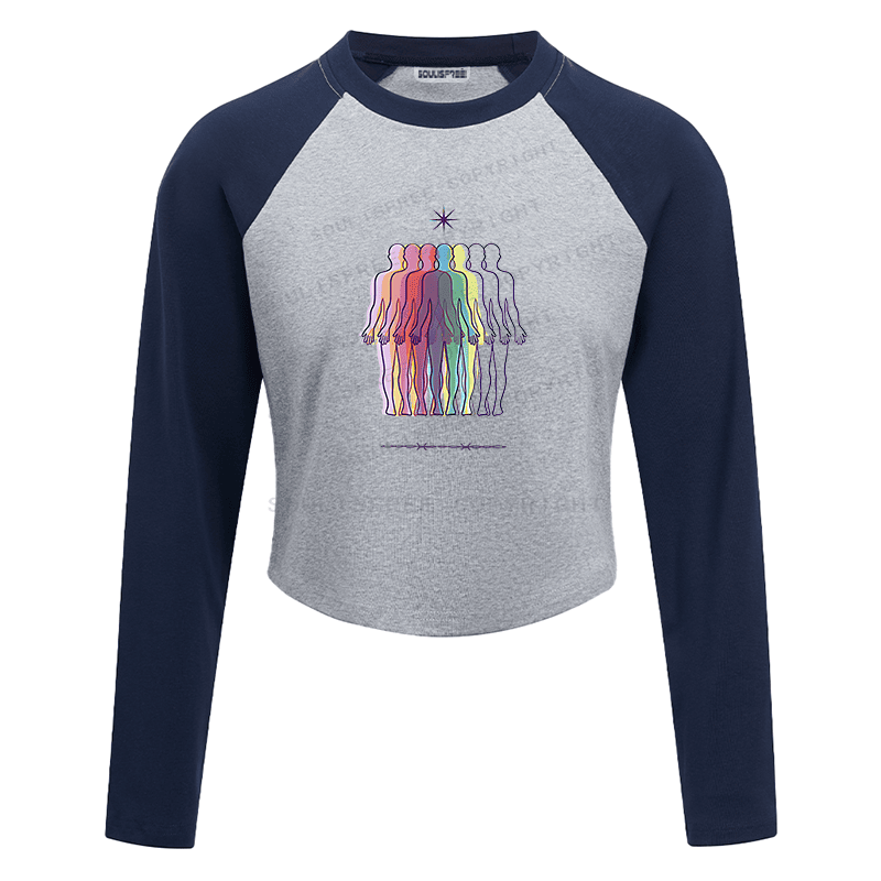 Soulisfree Rainbow Silhouette Star Crown IllusionRaglan Crop Tee