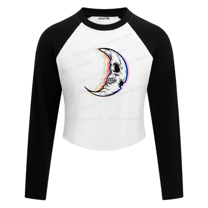 Soulisfree Crescent Skull Rainbow Edge Illusion Raglan Crop Tee