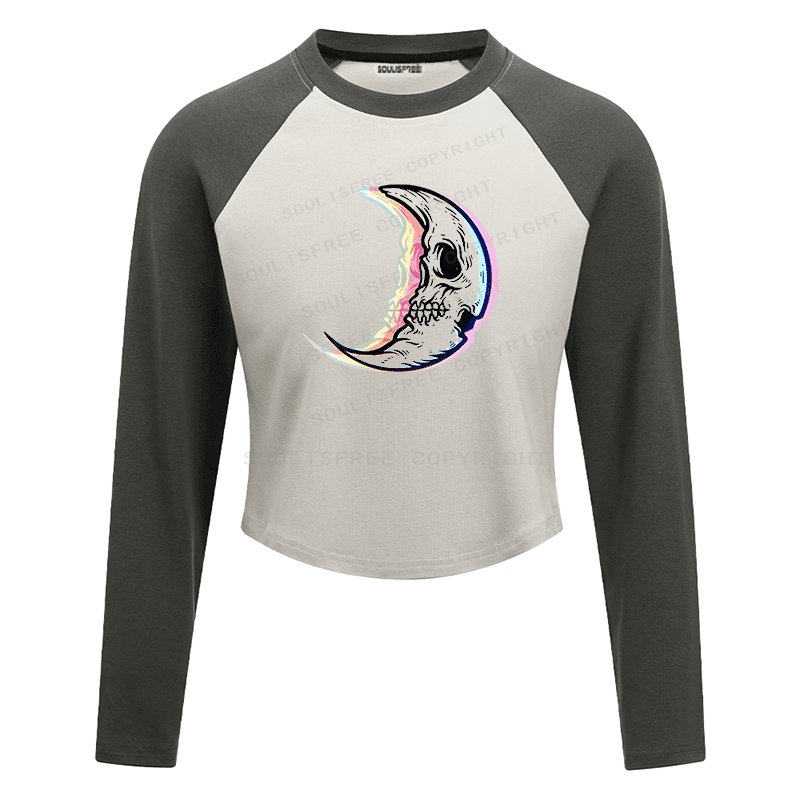Soulisfree Crescent Skull Rainbow Edge Illusion Raglan Crop Tee