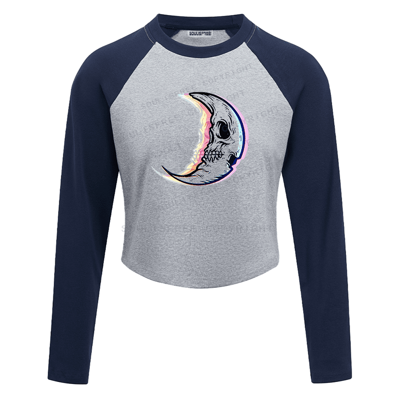 Soulisfree Crescent Skull Rainbow Edge Illusion Raglan Crop Tee