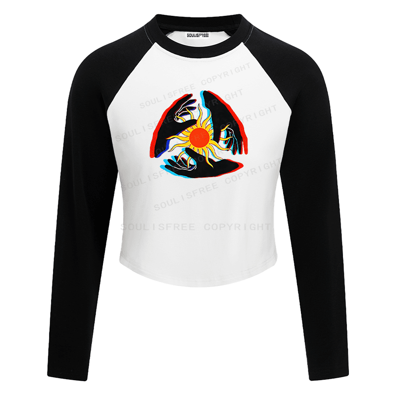 Soulisfree Triple Hand Sun Illusion Raglan Crop Tee