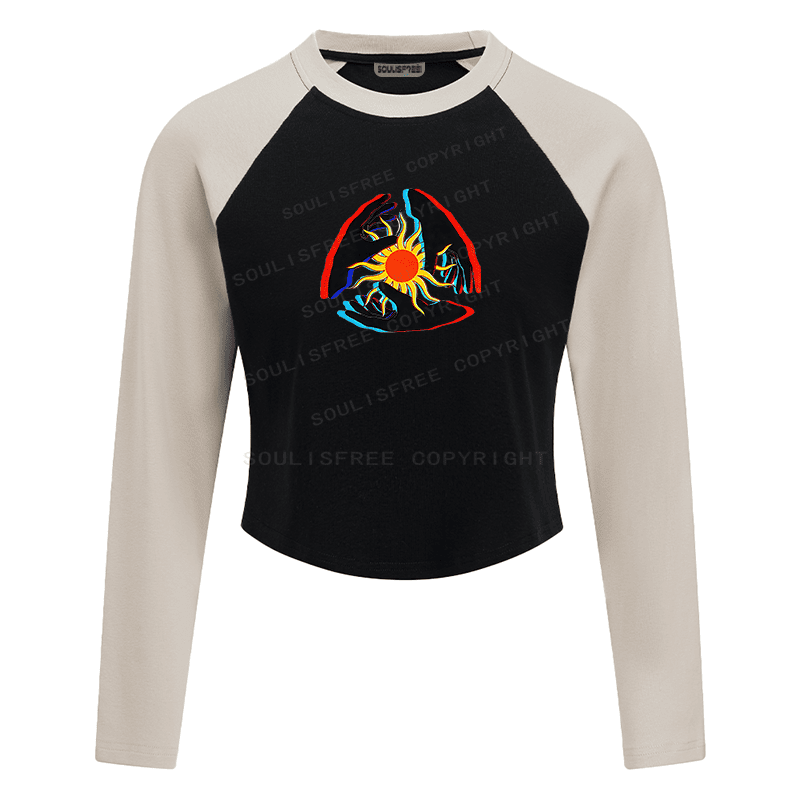 Soulisfree Triple Hand Sun Illusion Raglan Crop Tee