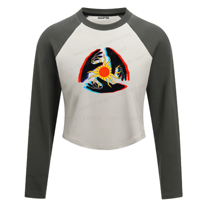 Soulisfree Triple Hand Sun Illusion Raglan Crop Tee