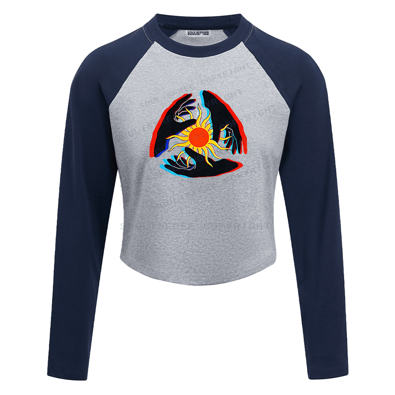 Soulisfree Triple Hand Sun Illusion Raglan Crop Tee