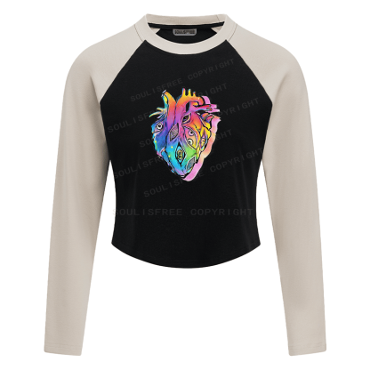 Soulisfree Rainbow Heart Spiral Eye Illusion Raglan Crop Tee