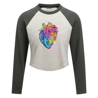 Soulisfree Rainbow Heart Spiral Eye Illusion Raglan Crop Tee