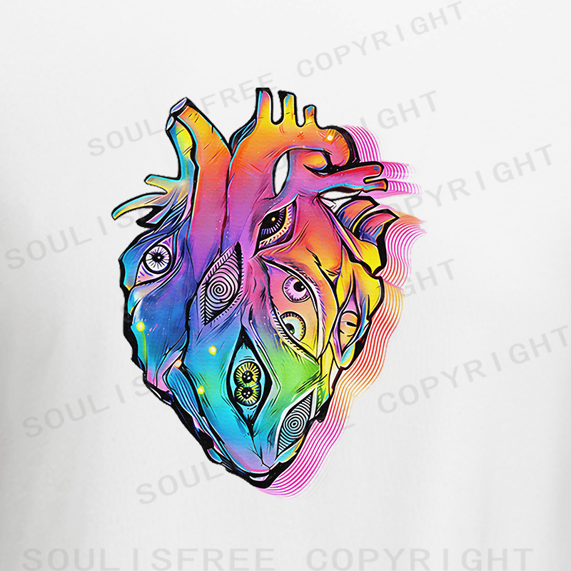 Soulisfree Rainbow Heart Spiral Eye Illusion Raglan Crop Tee