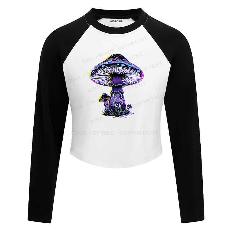 Soulisfree Neon Mushroom Third Eye Raglan Crop Tee