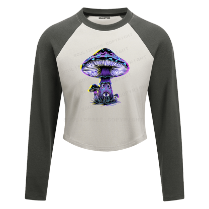Soulisfree Neon Mushroom Third Eye Raglan Crop Tee