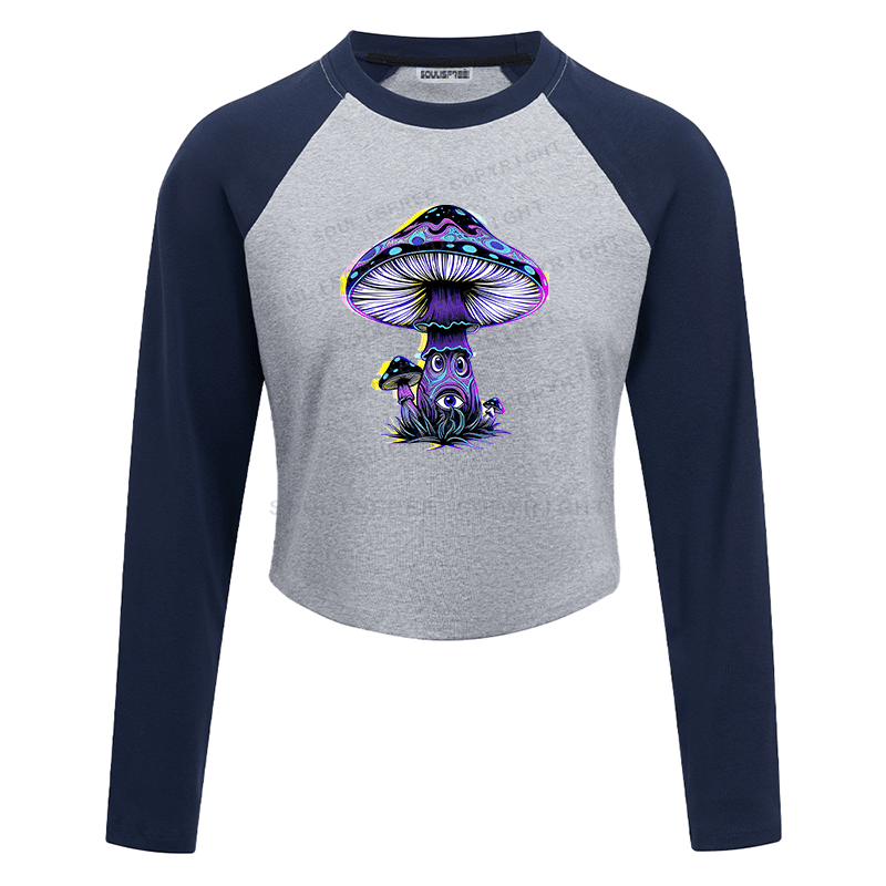 Soulisfree Neon Mushroom Third Eye Raglan Crop Tee