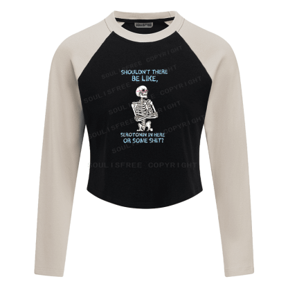Soulisfree Chill Skeleton Blue Text Raglan Crop Tee