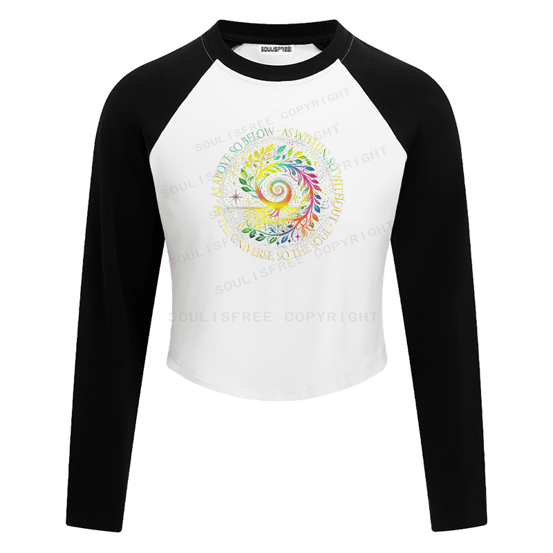 Soulisfree Rainbow Tree Cosmic Spiral Raglan Crop Tee