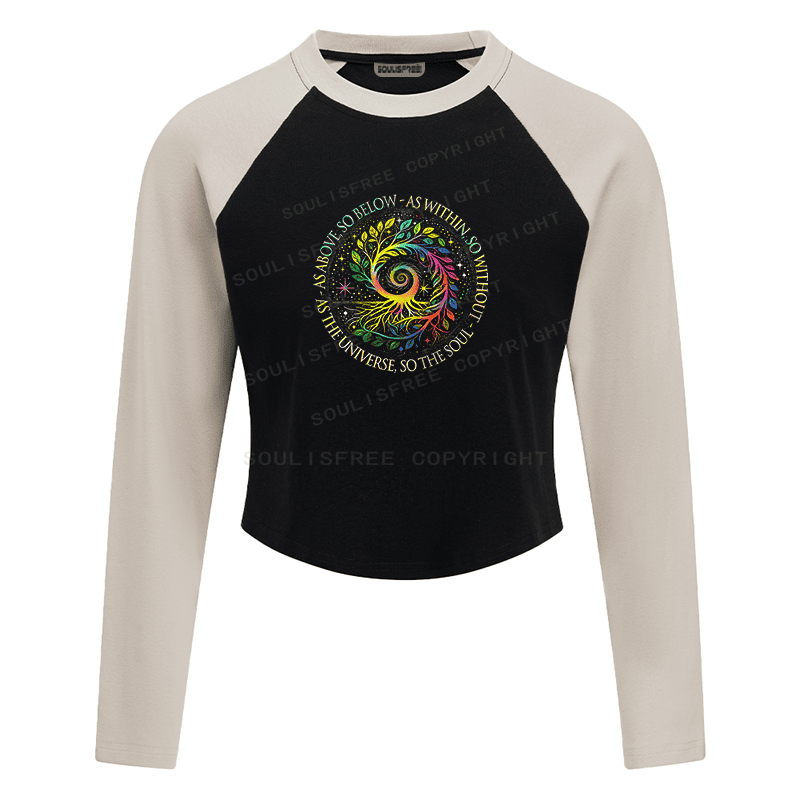 Soulisfree Rainbow Tree Cosmic Spiral Raglan Crop Tee