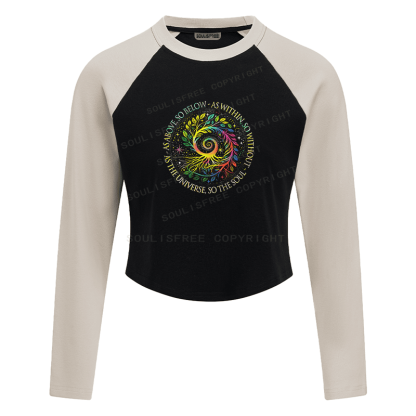 Soulisfree Rainbow Tree Cosmic Spiral Raglan Crop Tee