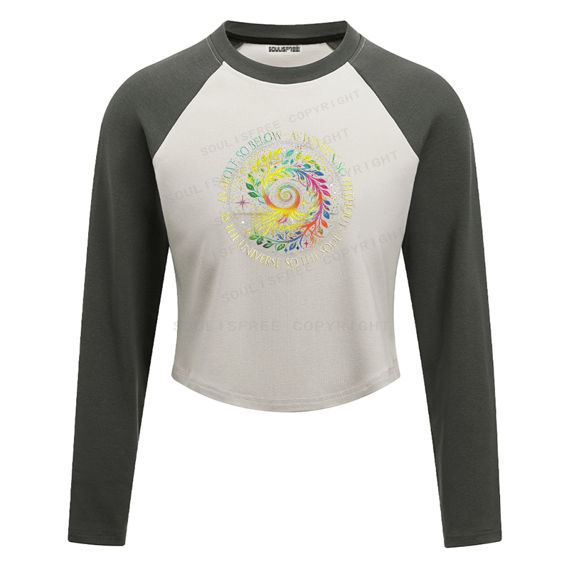 Soulisfree Rainbow Tree Cosmic Spiral Raglan Crop Tee