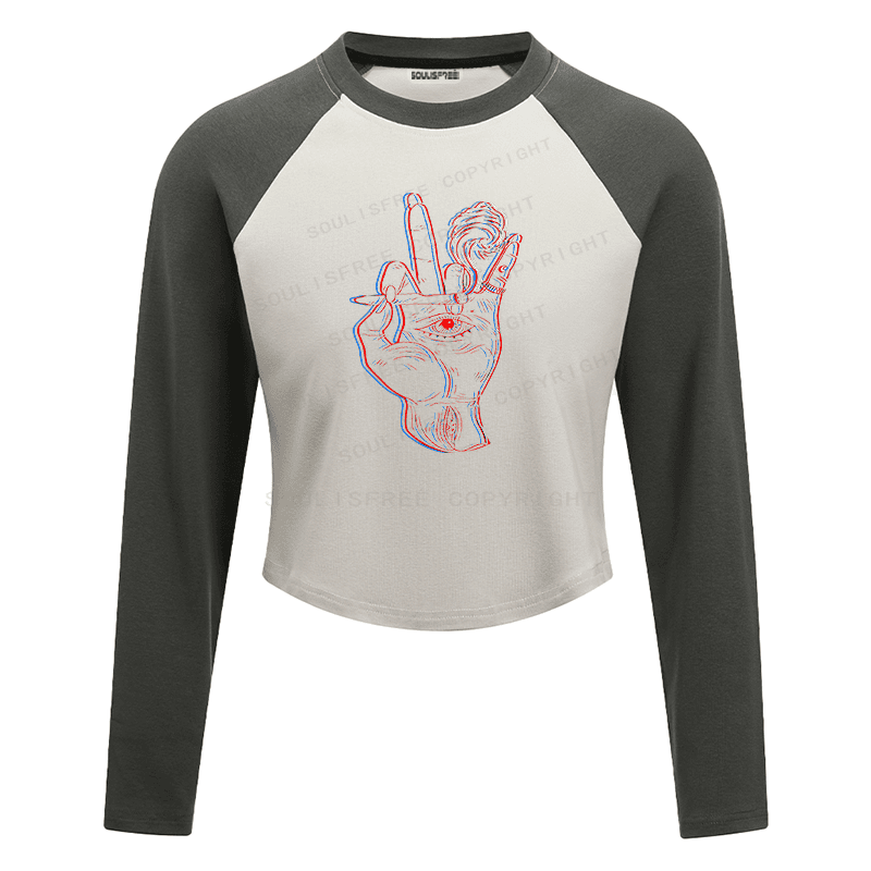 Soulisfree Dual Chroma Gesture Psychedelic Symbolism Illusion Raglan Crop Tee