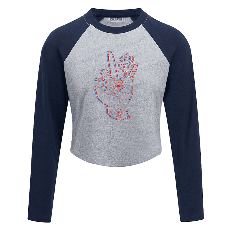 Soulisfree Dual Chroma Gesture Psychedelic Symbolism Illusion Raglan Crop Tee
