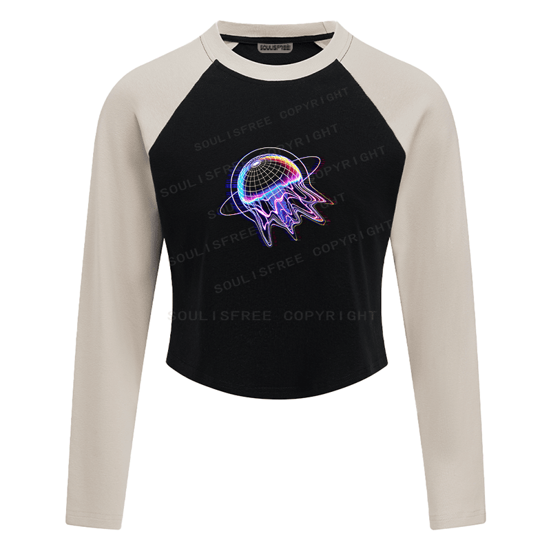 Soulisfree Neon Abyss Digital Tide Illusion Raglan Crop Tee