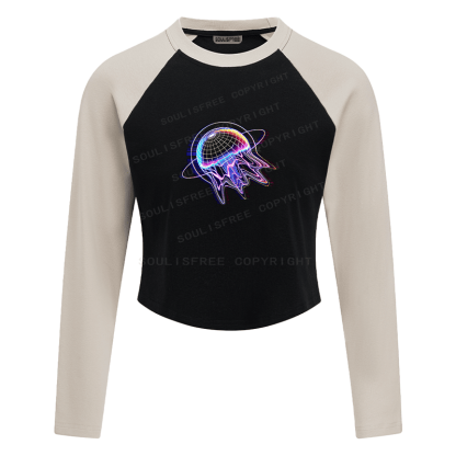 Soulisfree Neon Abyss Digital Tide Illusion Raglan Crop Tee