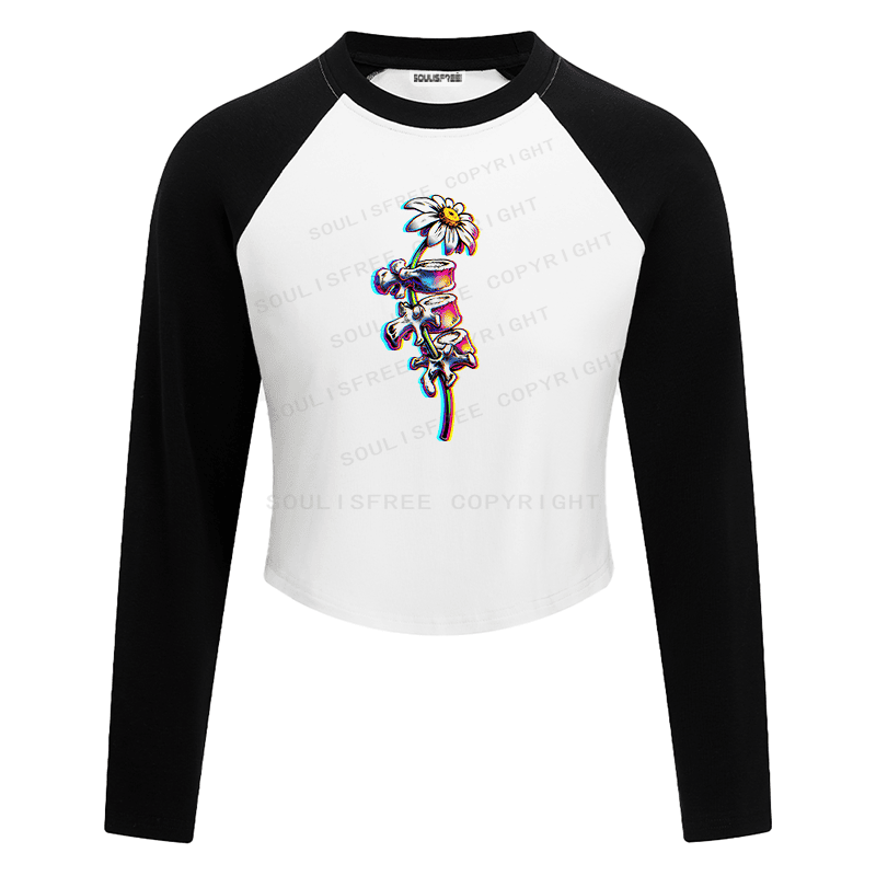 Soulisfree Bloom Through Bone Stem Illusion Raglan Crop Tee